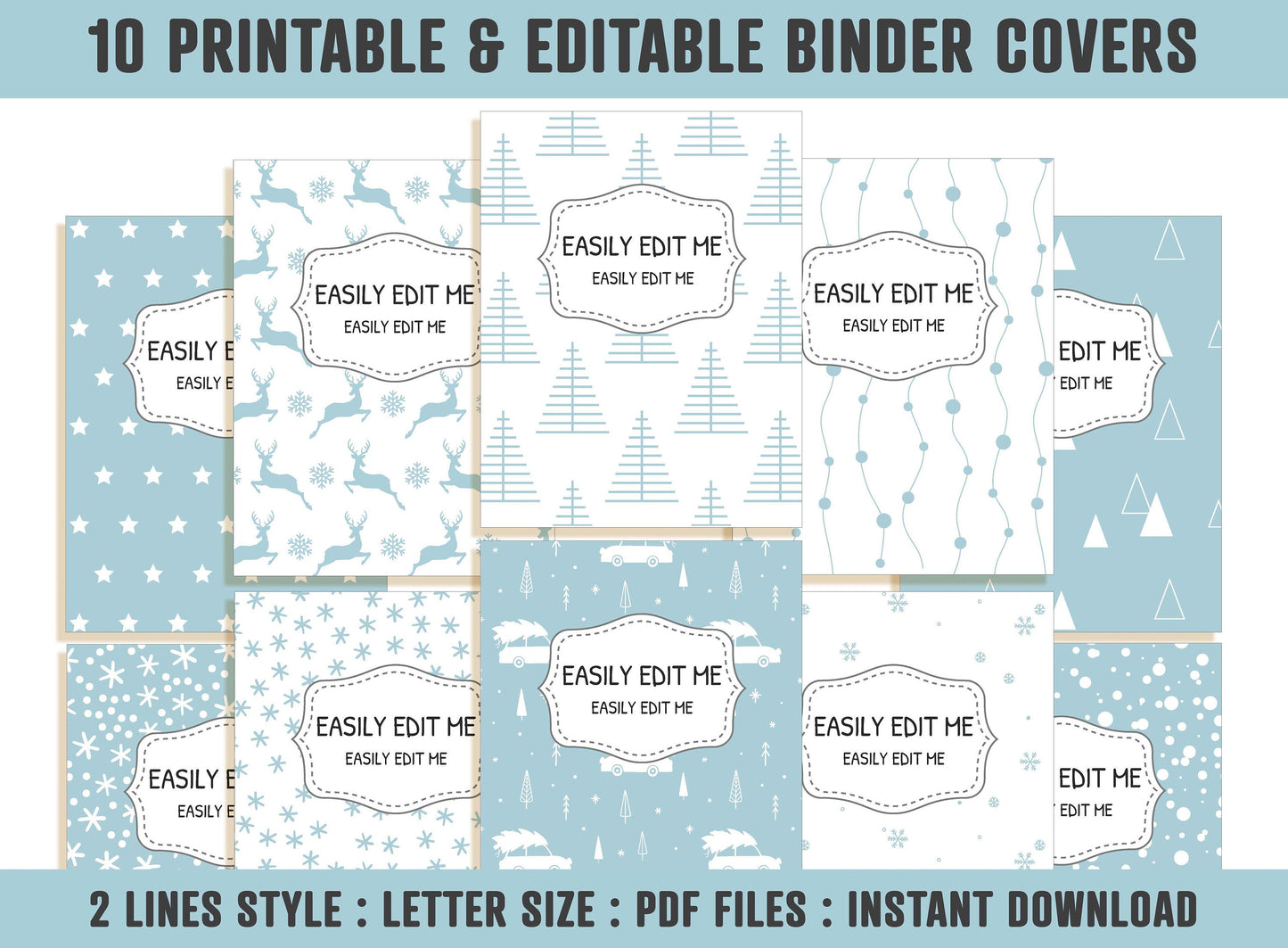 Holiday Planner Cover, 10 Editable Binder Covers and Spines Winter/Christmas Binder Cover Printable Teacher/School Binder Page Binder Insert