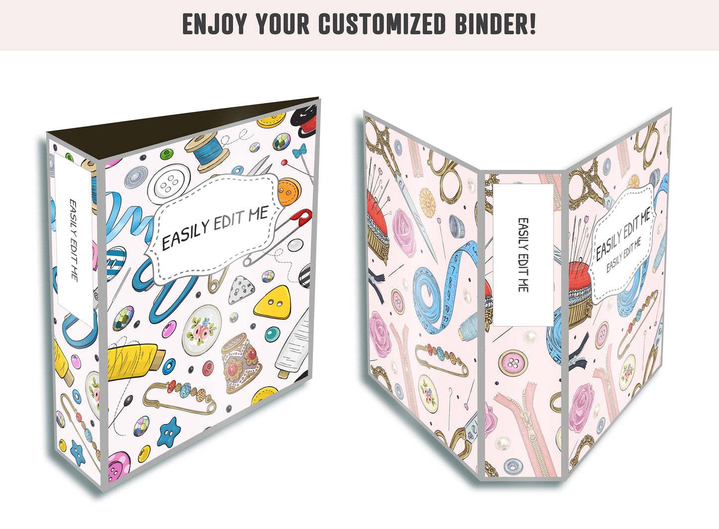 Binder Cover Sewing Pattern, 10 Printable/Editable Covers+Spines, Binder Insert, Planner Cover, Teacher Binder, School Binder Cover, PDF