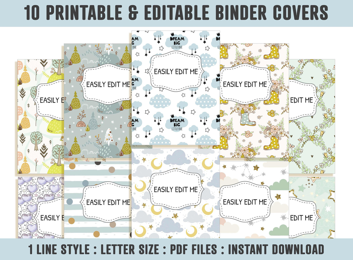 Binder Cover Printable Editable, 10 Covers+Spines, Binder Insert, Planner Cover, Teacher/School Binder Cover, Printable Binder Cover, PDF