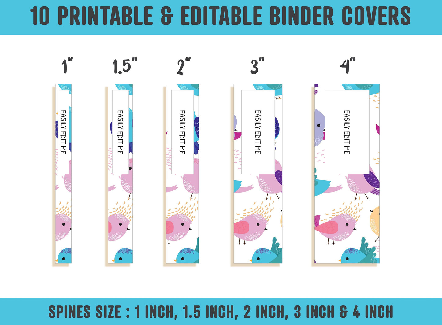 Binder Cover Printable Editable, 10 Covers+Spines, Binder Insert, Planner Cover, Teacher/School Binder Cover, Printable Binder Cover, Birds