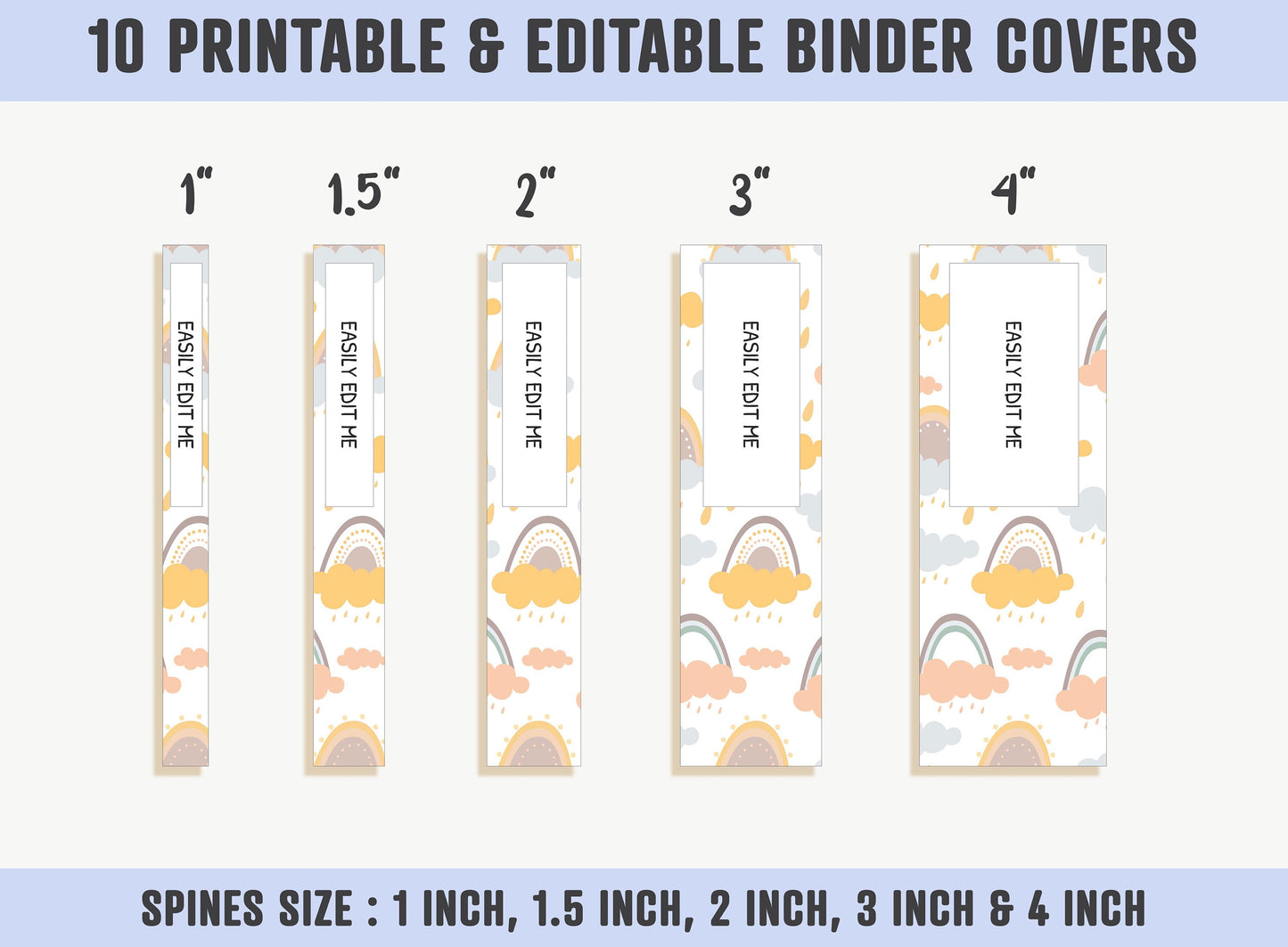 Rainbow Binder Cover Printable Editable, 10 Covers+Spines, Binder Insert, Planner Cover, Teacher/School Binder Cover, Printable Binder Cover