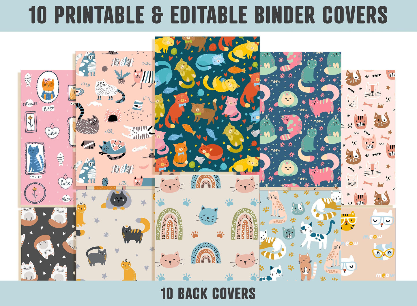 Binder Cover Printable Editable, 10 Covers+Spines, Binder Insert, Planner Cover, Teacher Binder, School Binder Cover, Printable Binder Cover