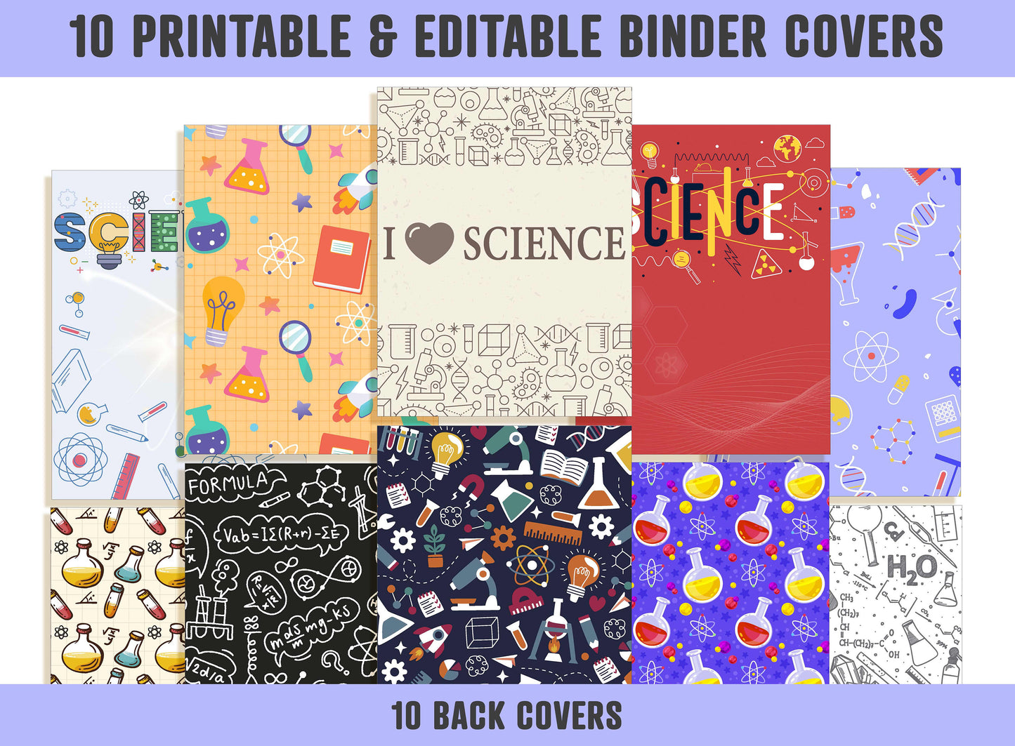 Science Binder Cover, 10 Printable & Editable Covers+Spines, Binder Inserts, Planner Cover, Teacher Binder, School Binder Cover, Template