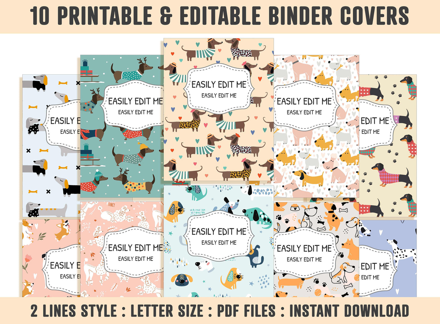 Binder Cover Printable Editable, 10 Covers+Spines, Binder Insert, Planner Cover, Teacher Binder, School Binder Cover, Printable Binder Cover