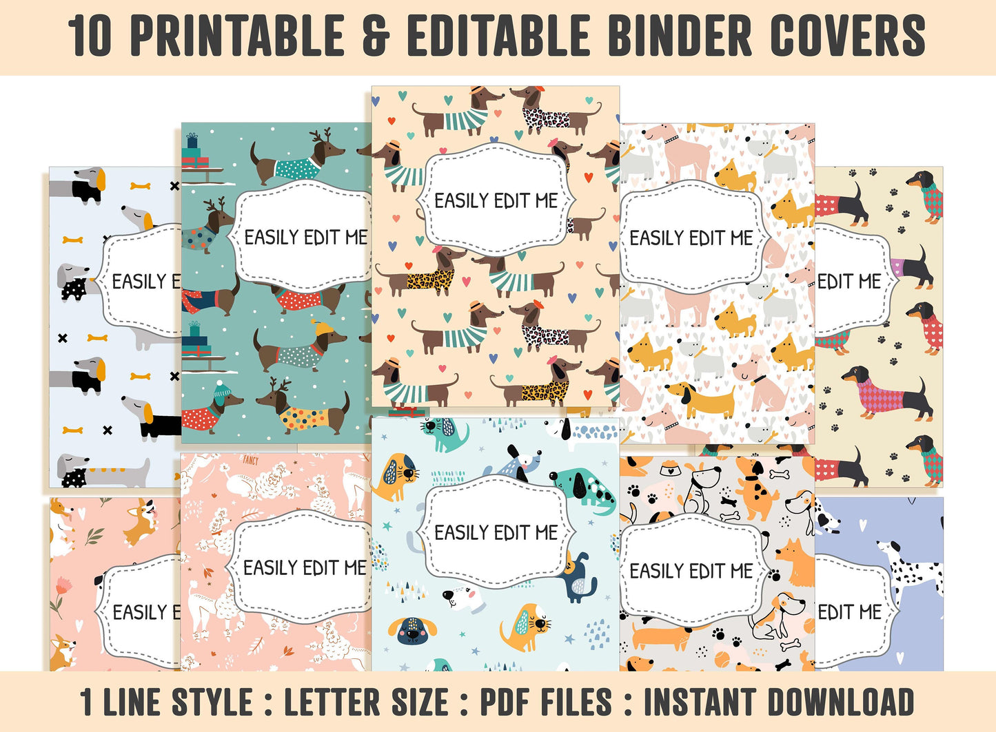 Binder Cover Printable Editable, 10 Covers+Spines, Binder Insert, Planner Cover, Teacher Binder, School Binder Cover, Printable Binder Cover