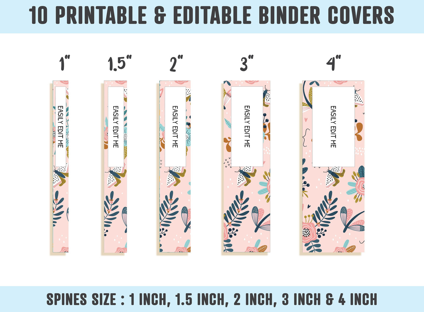 Binder Cover Printable, 10 Covers+Spines, Binder Insert, Planner Cover, Teacher Binder, School Binder Cover, Printable Floral Binder Cover