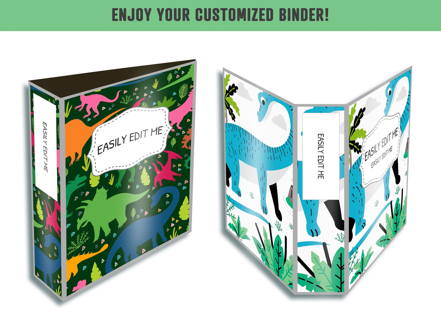 Dinosaur Binder Cover, 10 Printable & Editable Covers+Spines, Binder Inserts, Planner Cover, Teacher, Kids, Boys, Girls School Binder, PDF