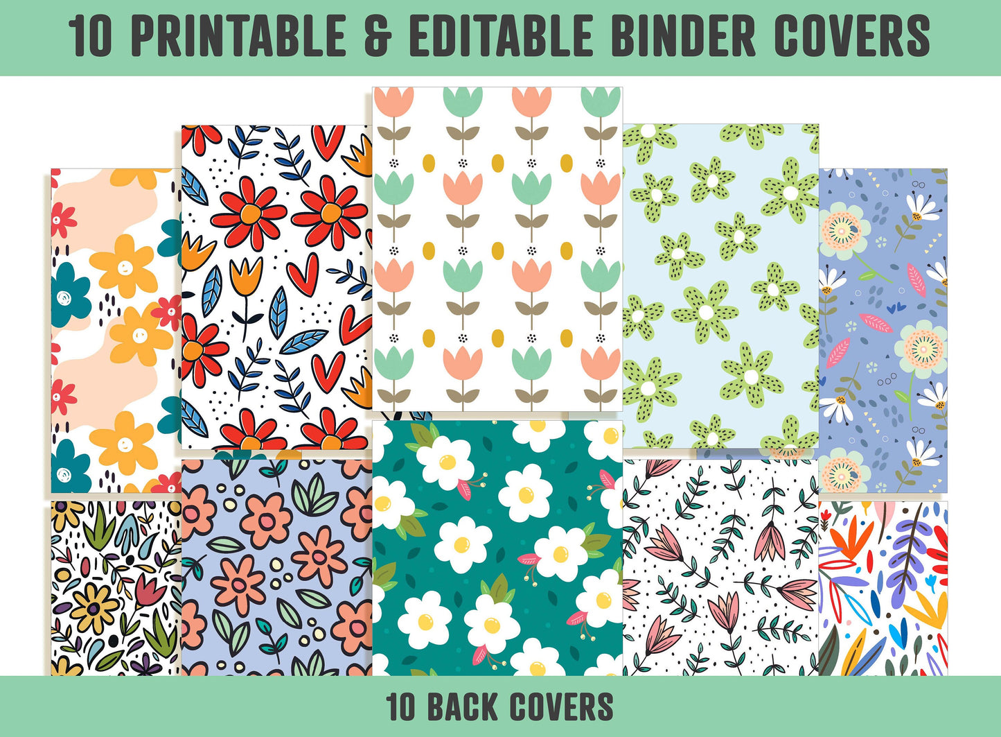 Floral Binder Cover, 10 Printable & Editable Covers+Spines, Binder Cover, Teacher/School Binder, Planner Cover Template Flower Binder Insert