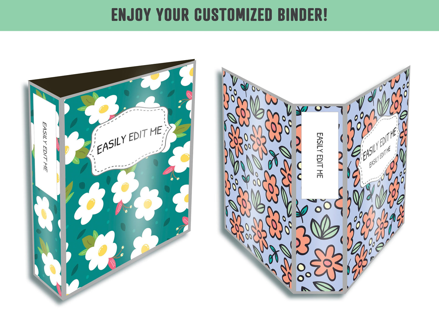 Floral Binder Cover, 10 Printable & Editable Covers+Spines, Binder Cover, Teacher/School Binder, Planner Cover Template Flower Binder Insert