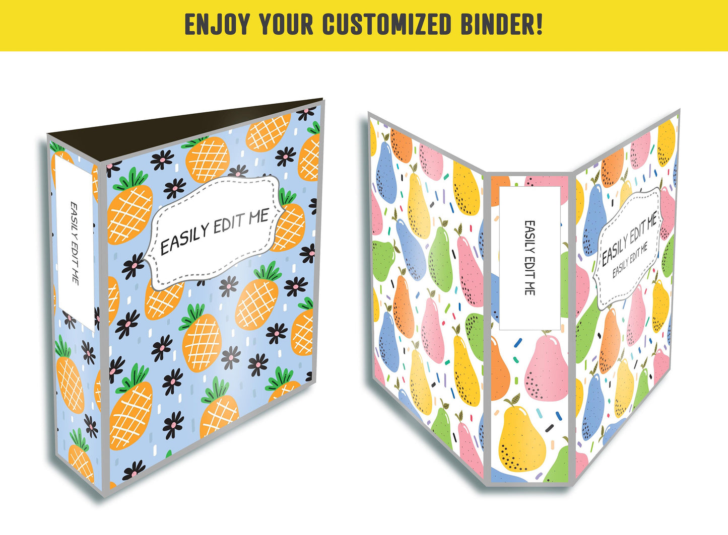 Summer Binder Cover, 10 Printable & Editable Covers+Spines, Binder Insert Planner Cover Template Teacher/School Binder Cover Tropical Fruits