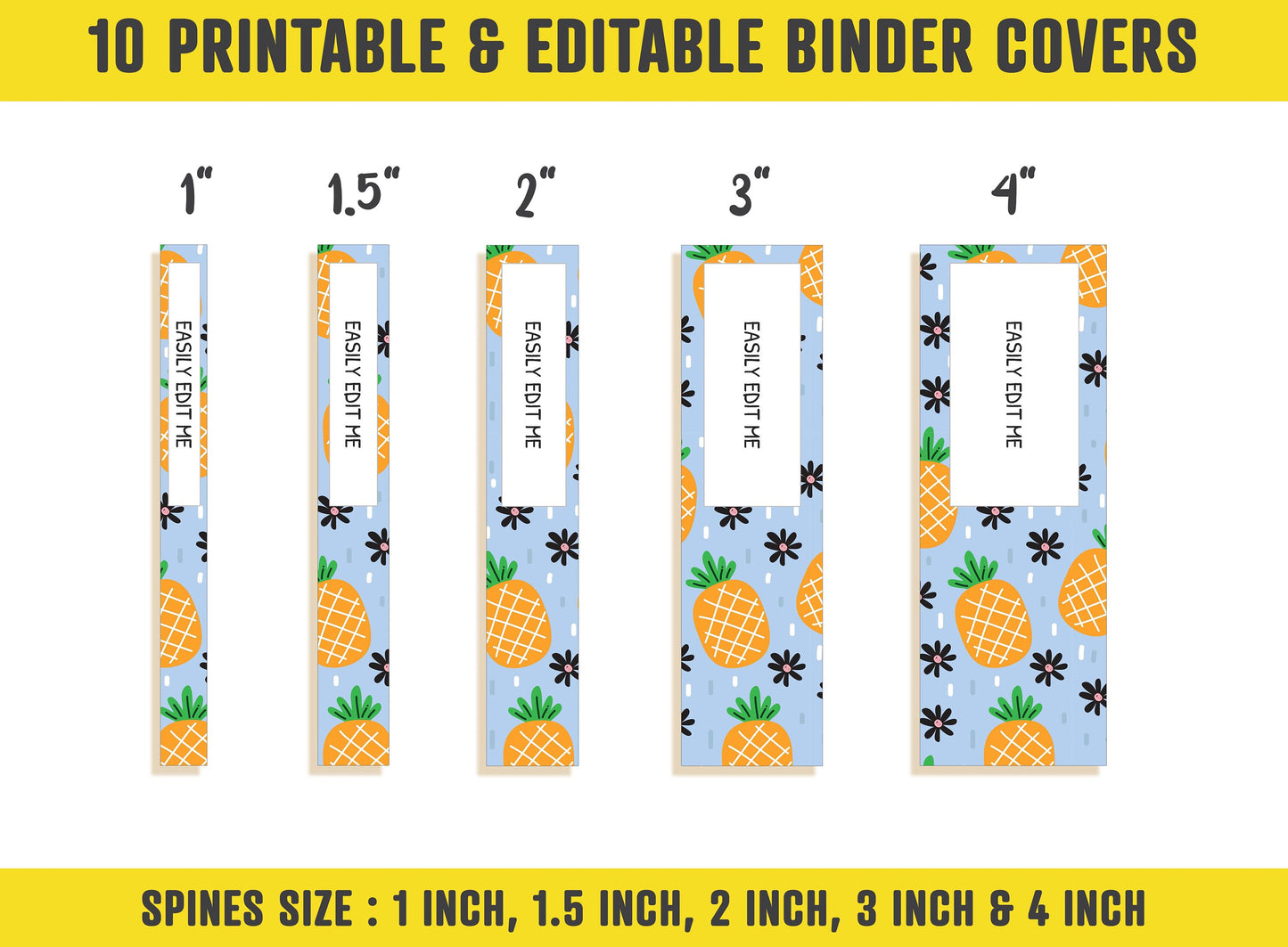 Summer Binder Cover, 10 Printable & Editable Covers+Spines, Binder Insert Planner Cover Template Teacher/School Binder Cover Tropical Fruits