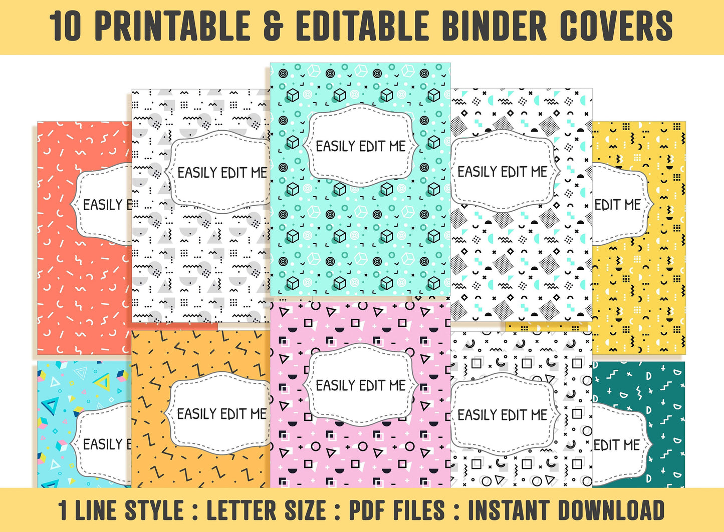Binder Cover Printable, 10 Editable Covers+Spines, Teacher Binder Cover, School Binder, Planner Cover, Binder Cover Inserts, Binder Labels