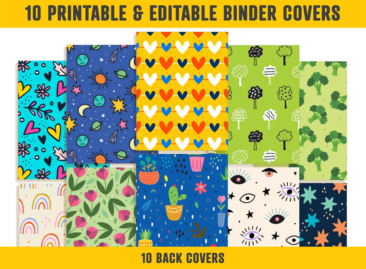 Printable Binder Cover, 10 Editable Covers+Spines, Binder Inserts, Planner Cover, Teacher/School Binder Template, Printable Binder Cover PDF