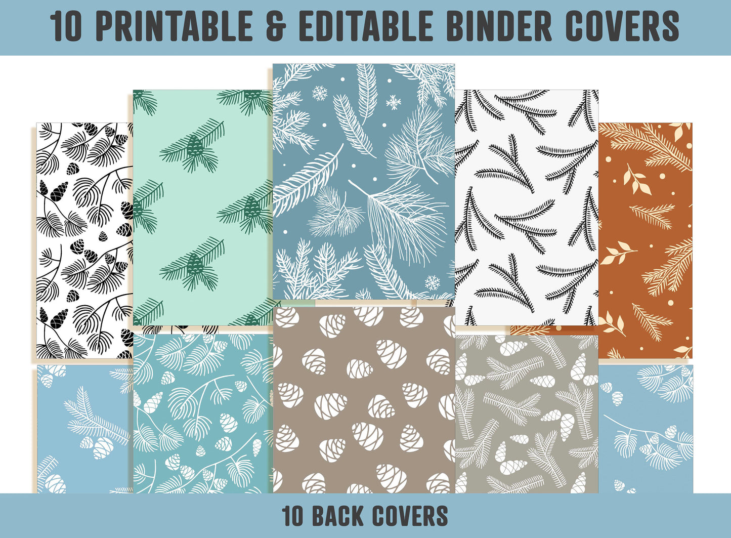 Binder Cover Printable Editable, 10 Covers+Spines, Binder Insert, Planner Cover, Teacher Binder, School Binder Cover, Fir/Pine Binder Covers