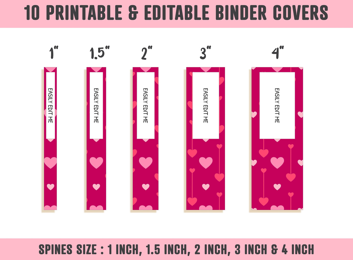 Binder Cover Pink, 10 Printable & Editable Binder Covers+Spines, Binder Insert, Planner/Notebook Cover, Teacher/School, Love/Heart/Valentine