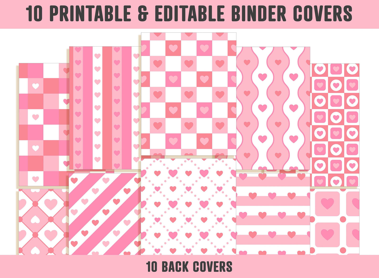 Valentine Binder Covers, 10 Printable & Editable Binder Covers+Spines, Binder Insert, Planner Cover, Teacher/School Binder, Pink/Love/Heart