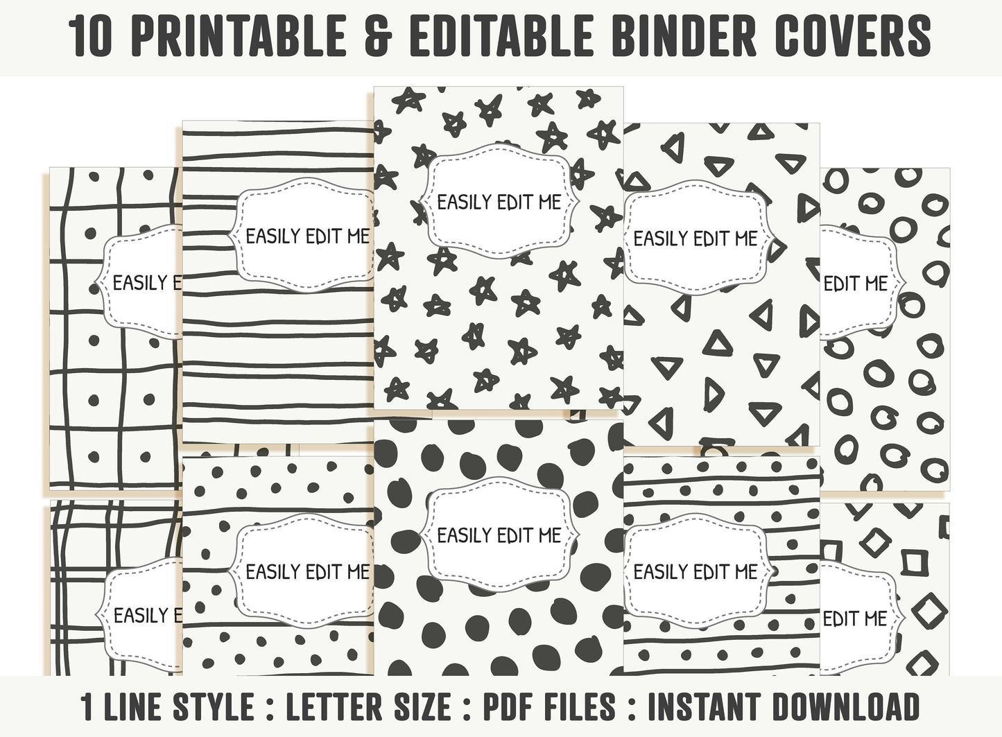 Binder Cover Printable Editable, 10 Covers+Spines, Binder Insert, Planner Cover, Teacher Binder, School Binder Cover, Printable Binder Cover