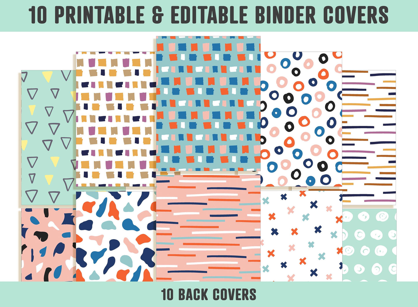 10 Printable & Editable Binder Covers, Binder Insert, Planner Cover, Teacher Binder, School Binder Cover Printable Binder Cover PDF Template