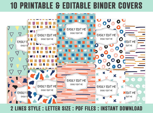 10 Printable & Editable Binder Covers, Binder Insert, Planner Cover, Teacher Binder, School Binder Cover Printable Binder Cover PDF Template