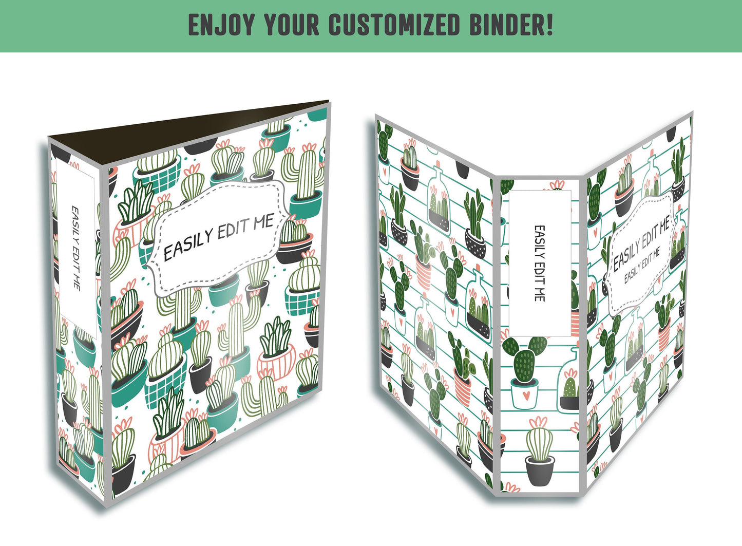 Cactus Binder Cover, 10 Printable/Editable Covers+Spines, Binder Insert, Planner Cover, Teacher/School Binder Cover, Printable Binder Cover