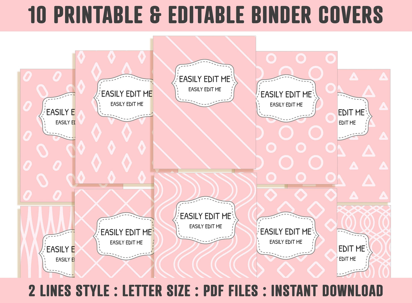 Pink Binder Cover, 10 Printable & Editable Covers+Spines, Binder Insert, Planner Cover, Teacher/School Binder Cover, Printable Binder Cover