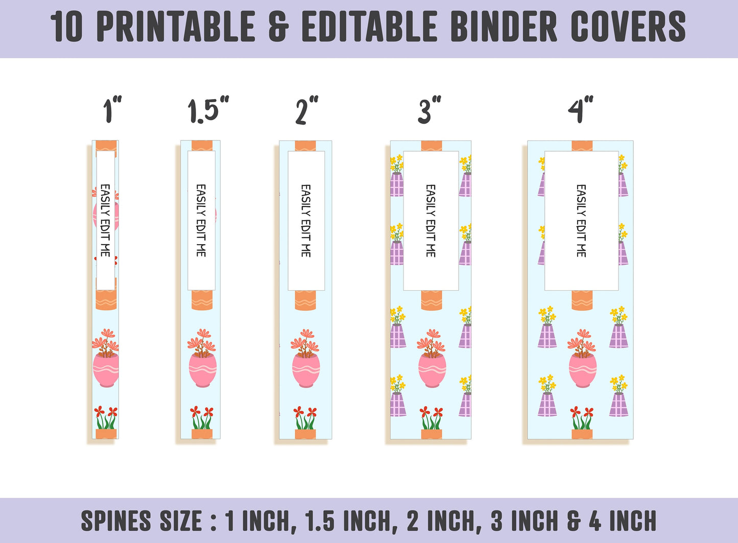 Flower Binder Cover, 10 Printable/Editable Covers+Spines, Binder Insert, Planner Cover, Teacher/School Binder Template, Floral, Cactus, PDF