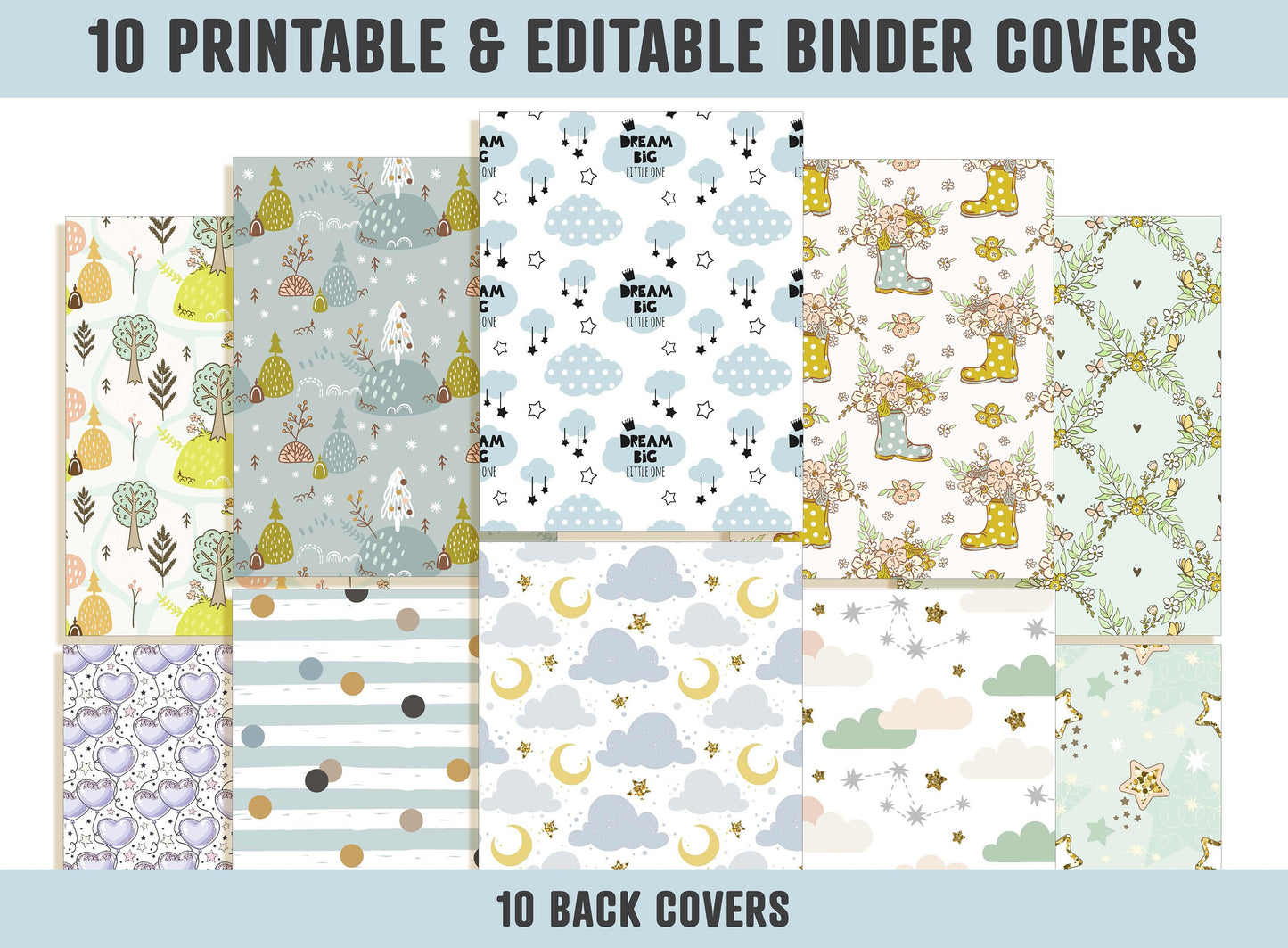Binder Cover Printable Editable, 10 Covers+Spines, Binder Insert, Planner Cover, Teacher/School Binder Cover, Printable Binder Cover, PDF