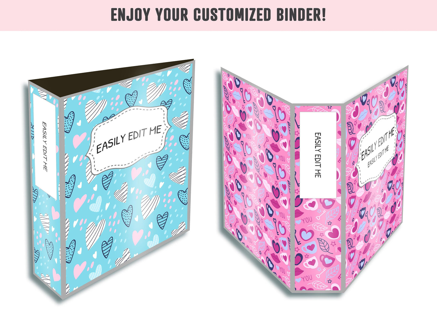 Binder Cover Printable Editable, 10 Covers+Spines, Binder Insert, Planner Cover, Teacher/School Binder Cover, Pink, Love, Heart, Valentine
