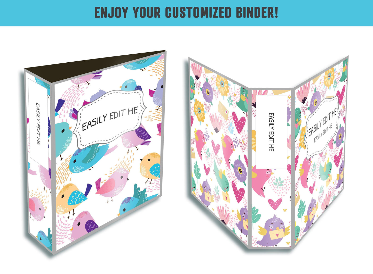 Binder Cover Printable Editable, 10 Covers+Spines, Binder Insert, Planner Cover, Teacher/School Binder Cover, Printable Binder Cover, Birds