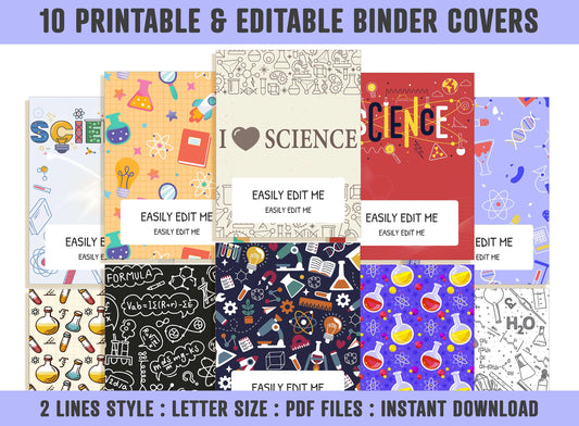 Science Binder Cover, 10 Printable & Editable Covers+Spines, Binder Inserts, Planner Cover, Teacher Binder, School Binder Cover, Template