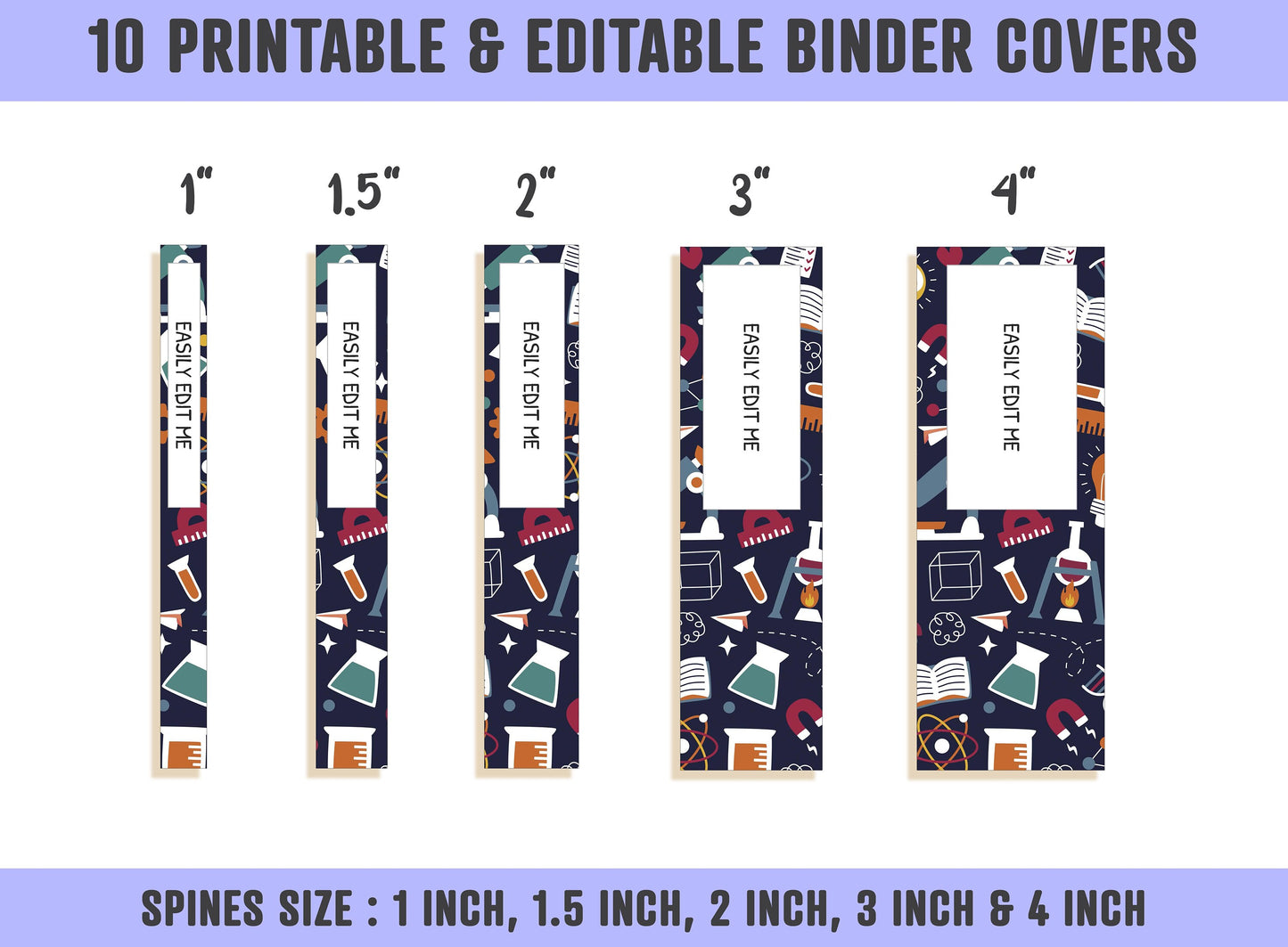Science Binder Cover, 10 Printable & Editable Covers+Spines, Binder Inserts, Planner Cover, Teacher Binder, School Binder Cover, Template