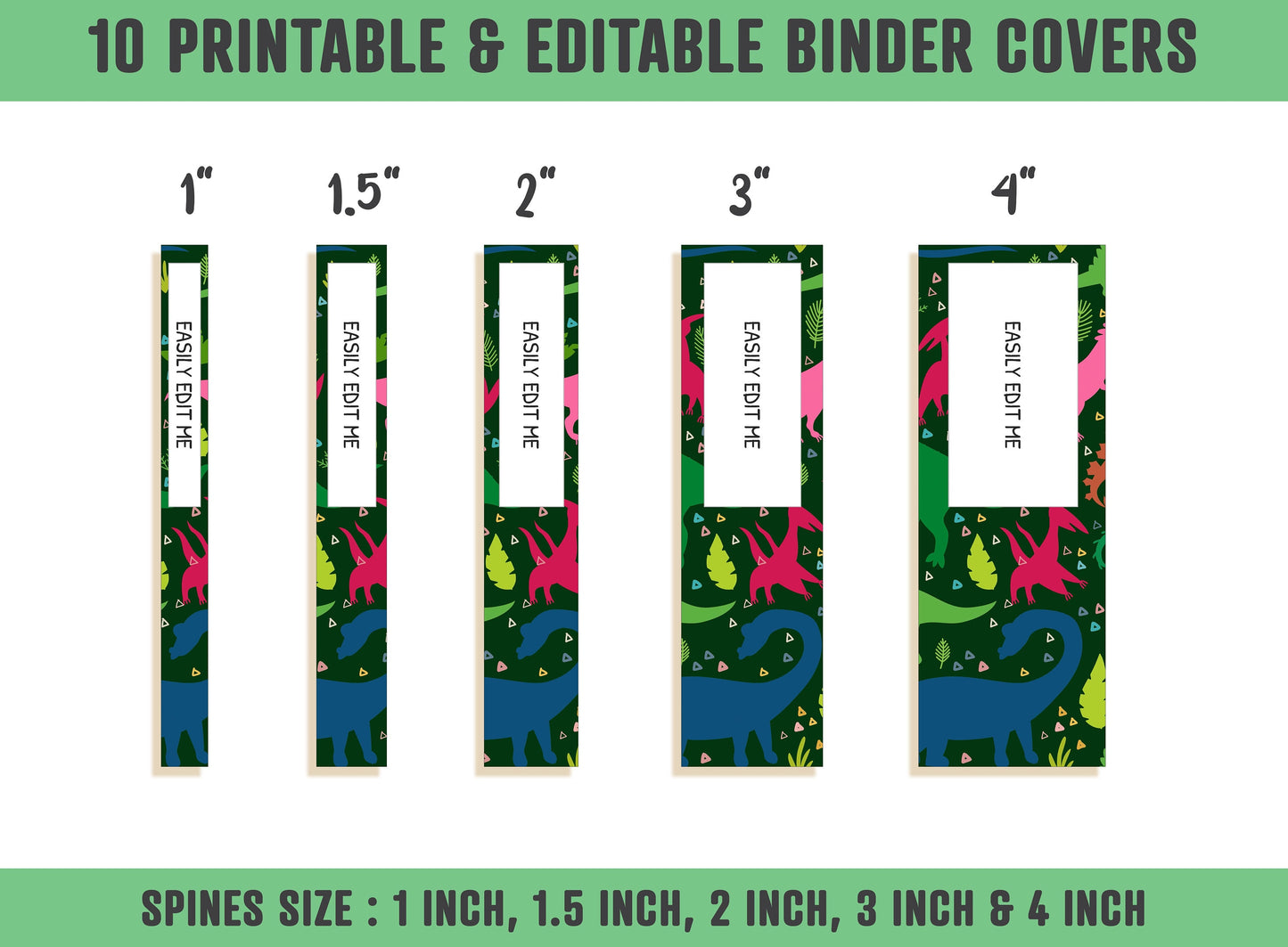 Dinosaur Binder Cover, 10 Printable & Editable Covers+Spines, Binder Inserts, Planner Cover, Teacher, Kids, Boys, Girls School Binder, PDF