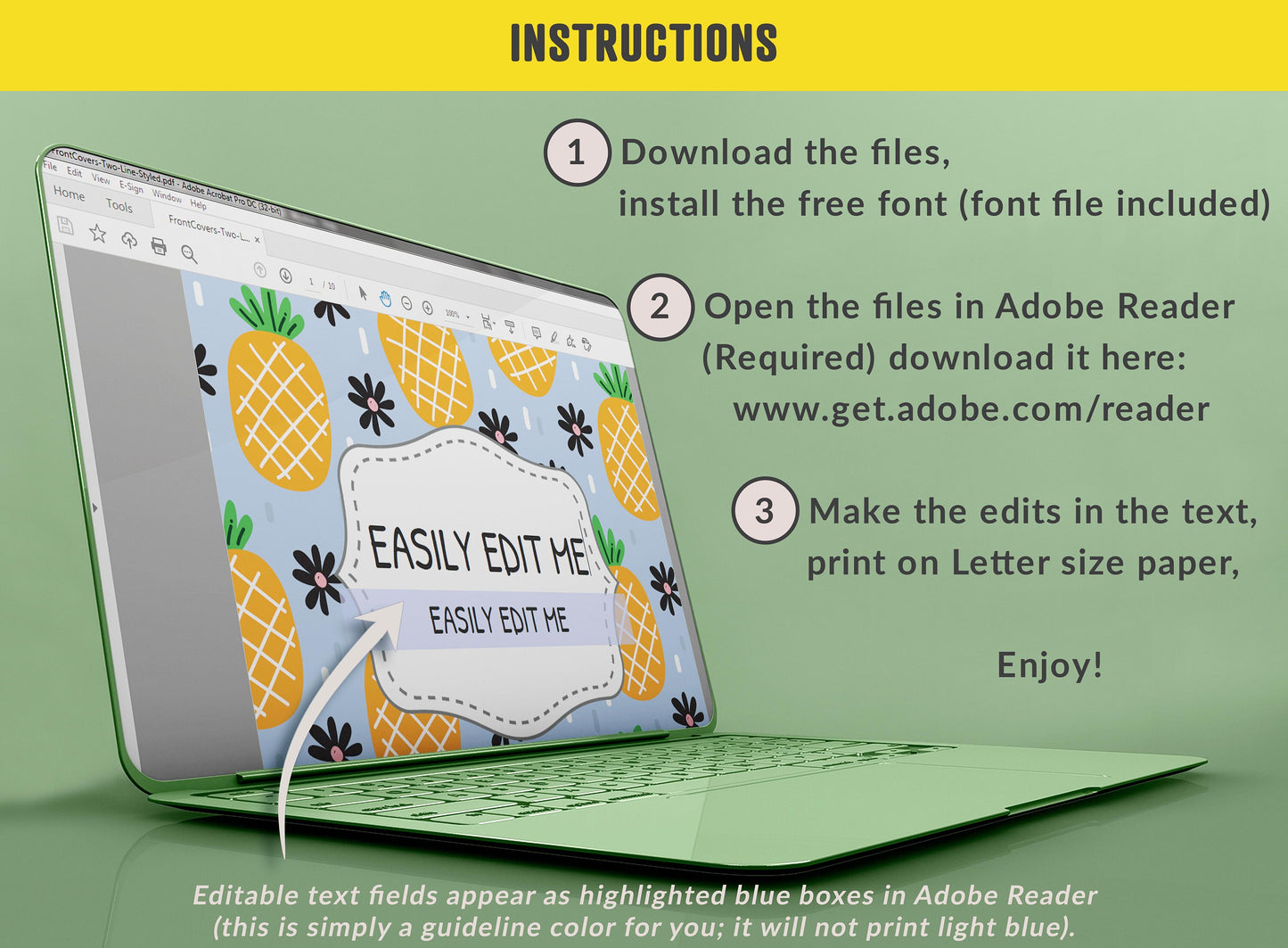 Summer Binder Cover, 10 Printable & Editable Covers+Spines, Binder Insert Planner Cover Template Teacher/School Binder Cover Tropical Fruits
