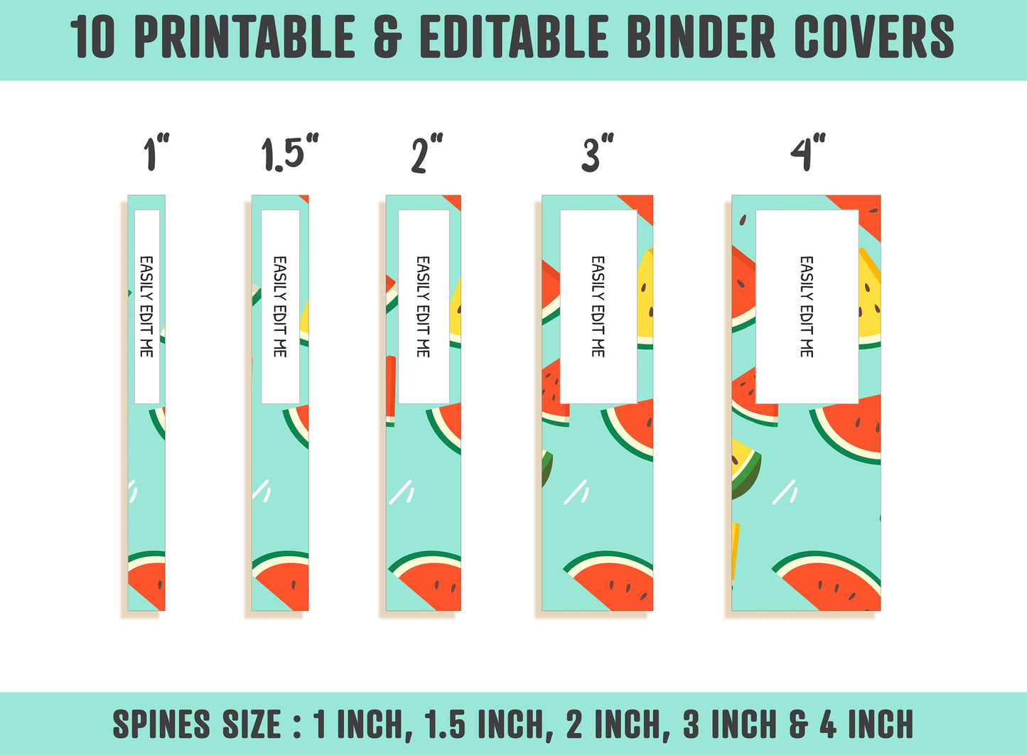Food Binder Cover, 10 Printable/Editable Covers+Spines, Teacher/School Binder Template, Planner Cover Binder Insert Watermelon Lemon Orange