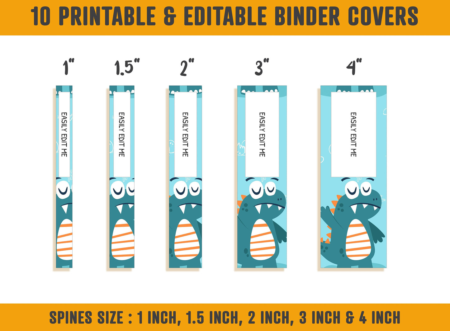 Dinosaur Binder Cover, 10 Printable & Editable Covers+Spines, Binder Insert, Planner Cover, Teacher/School Binder Cover Template, 8.5" x 11"