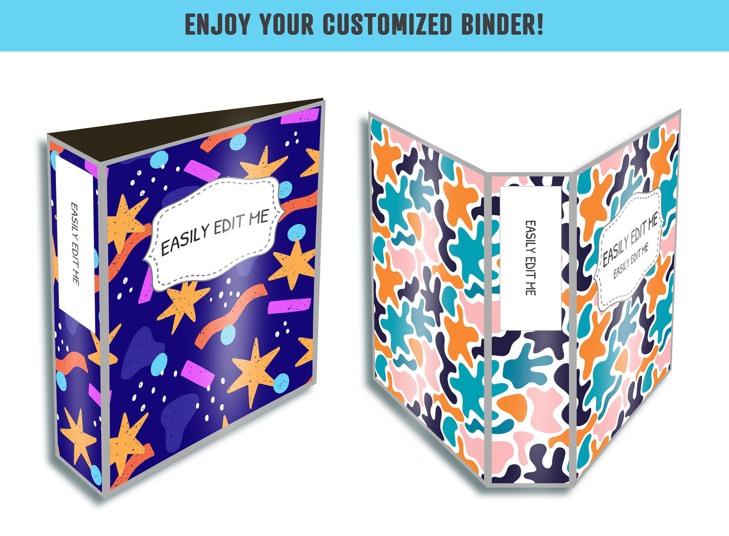 Abstract Binder Cover, 10 Printable & Editable Covers+Spines, Binder Insert, Planner Cover, Teacher Binder, School Binder Cover Template PDF