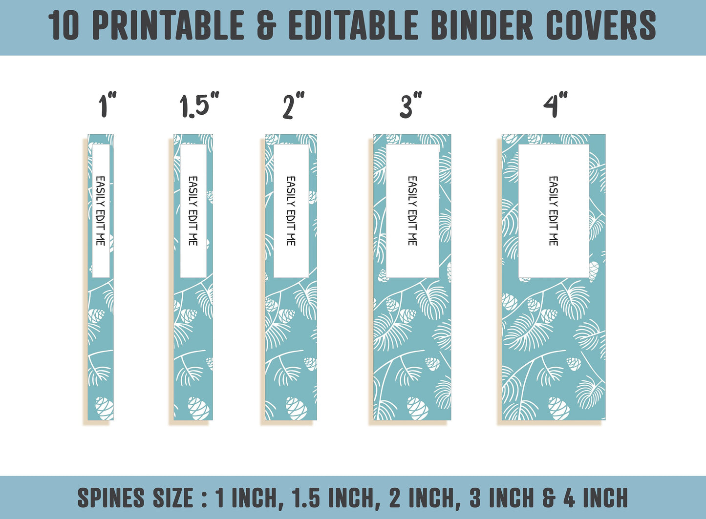 Binder Cover Printable Editable, 10 Covers+Spines, Binder Insert, Planner Cover, Teacher Binder, School Binder Cover, Fir/Pine Binder Covers