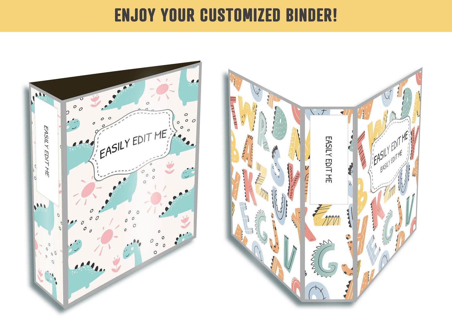 Dinosaur Binder Cover For Boys/Girls, 10 Printable & Editable Binder Covers+Spines, Teacher/School Binder, Planner Cover, Binder Insert, PDF