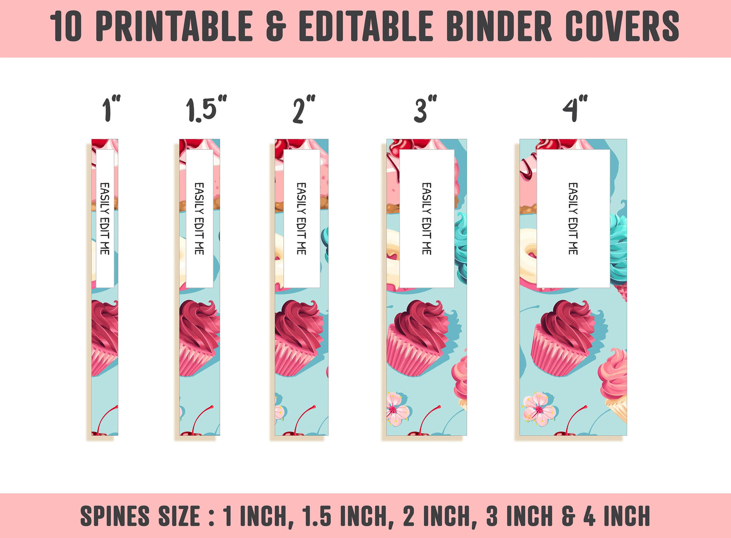 Food Binder Cover, 10 Printable & Editable Binder Covers+Spines, Teacher/School Binder, Planner Cover Template, Binder Insert, Croissant PDF