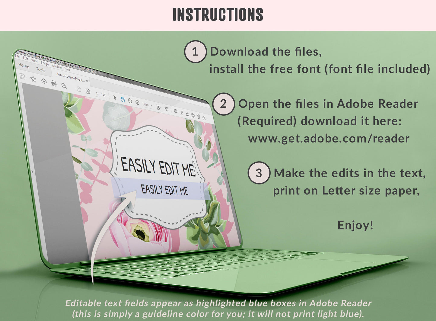 Fruit and Floral Binder Cover, 10 Printable & Editable Binder Covers+Spines, Teacher/School Binder, Planner Cover Template, Binder Inserts