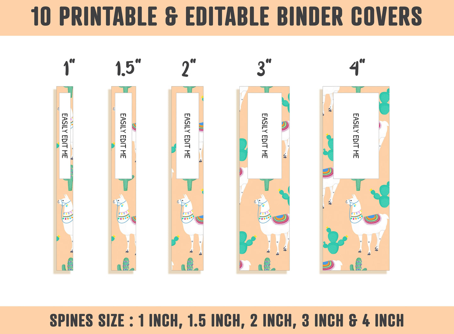 Llama Binder Cover, 10 Printable & Editable Covers+Spines, Binder Insert, Planner Cover, Teacher Binder, School Binder Cover, Template, PDF