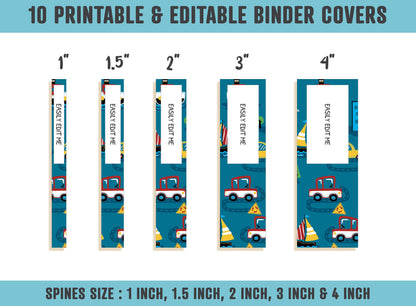 Vehicle Binder Covers, 10 Printable/Editable Binder Covers & Spines, Teacher/School Binder, Planner Template, Transportation Binder Inserts