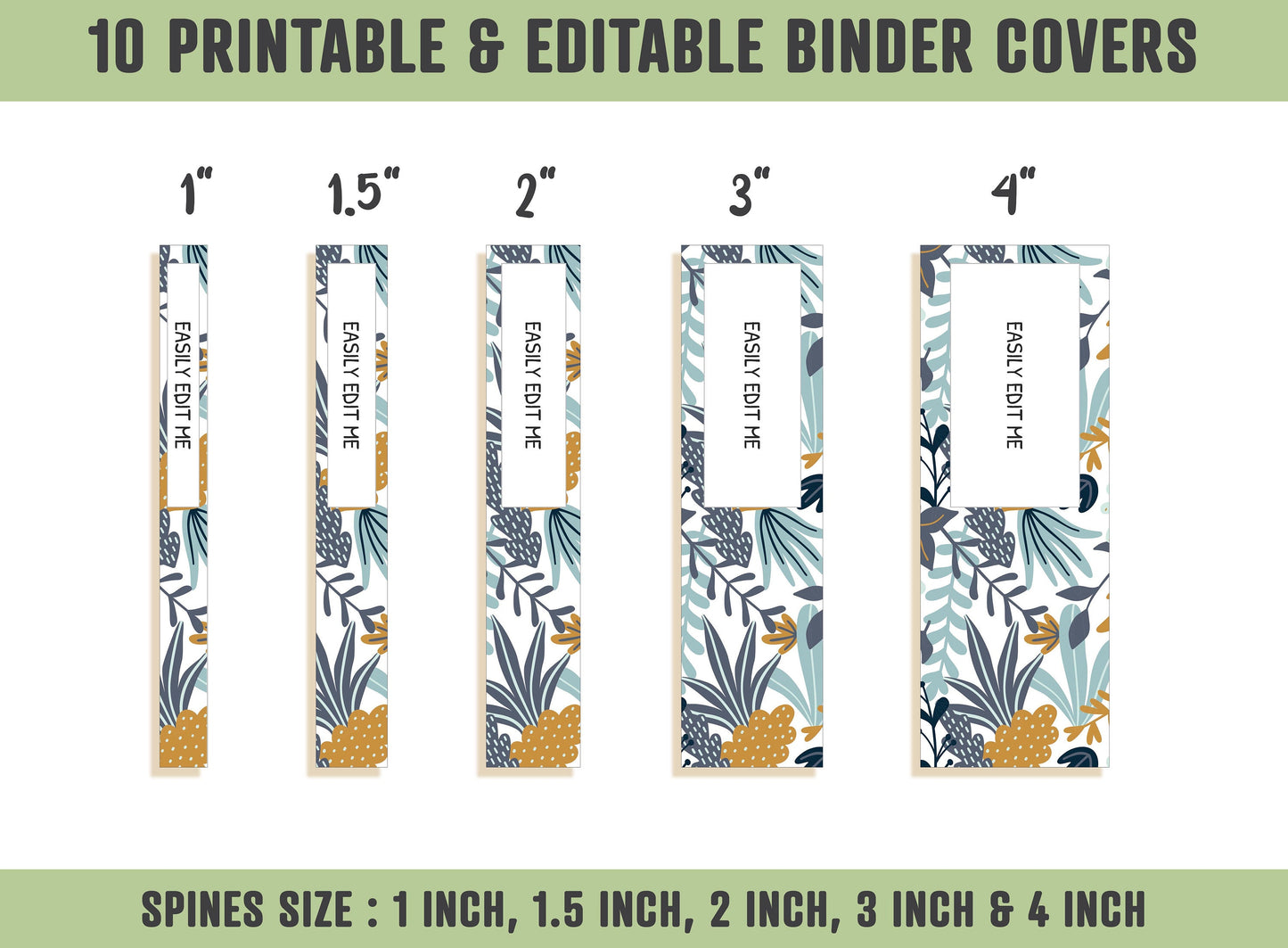 Floral Binder Cover, 10 Printable/Editable Covers+Spines, Binder Insert, Planner Cover, Teacher/School Binder Template, Leaves, Flower, PDF