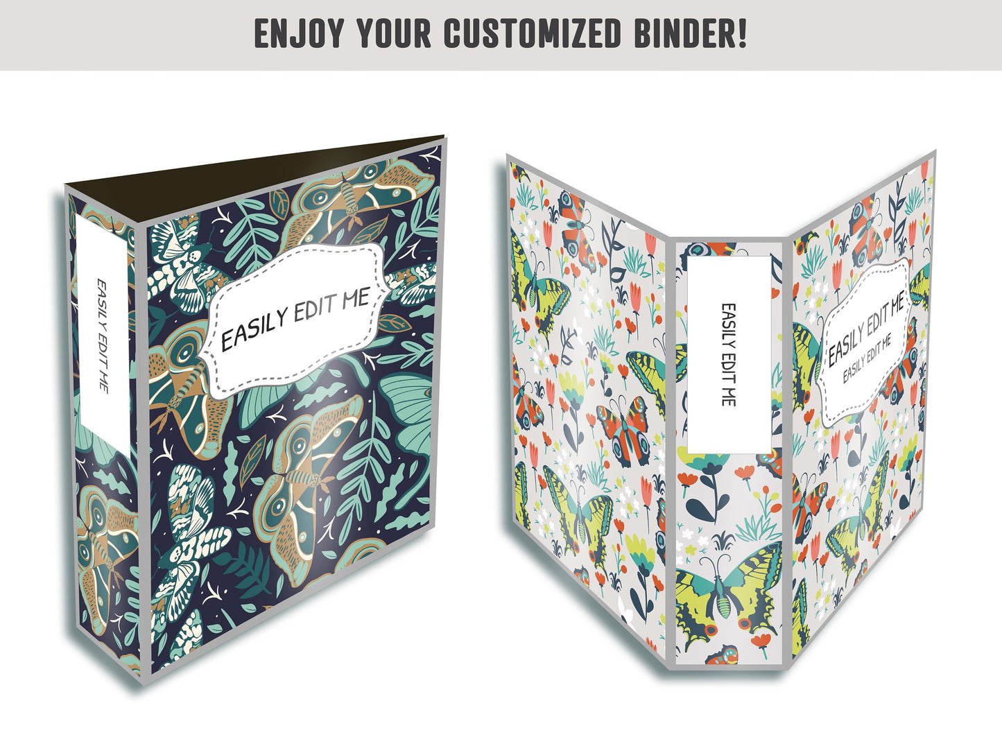 Butterfly Binder Cover, 10 Printable Editable Covers+Spines, Binder Insert, Planner Cover, Teacher/School Binder Cover, Floral/Flower/Leaf