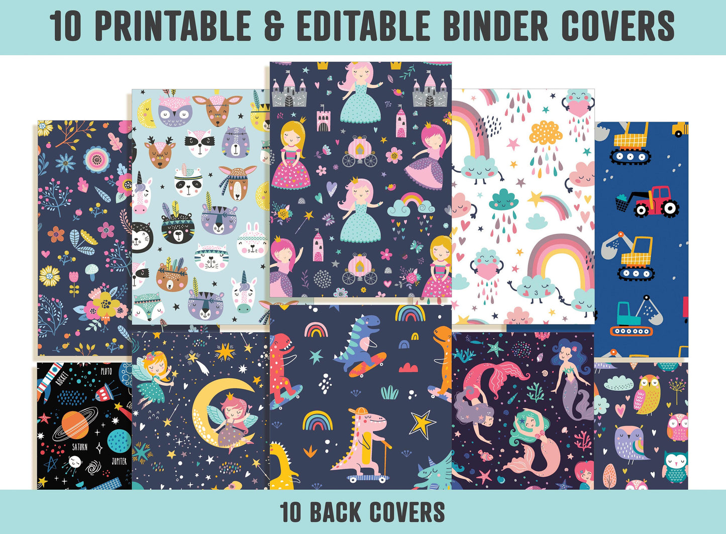Binder Cover Personalized, 10 Printable/Editable Covers + Spines, Binder Insert, Planner Cover, Teacher/School Binder Cover Template, PDF