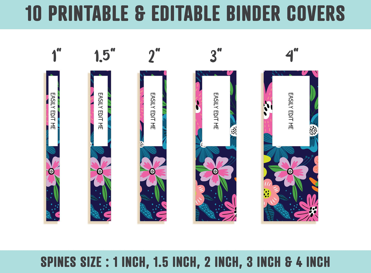 Binder Cover and Spine, 10 Printable/Editable Covers + Spines Binder Insert Planner Cover Teacher/School Binder Cover Template Floral/Flower