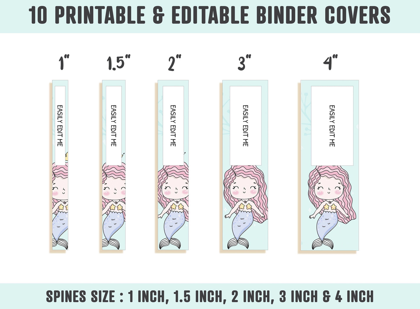 Mermaid Binder Cover, 10 Printable & Editable Covers+Spines, Binder Insert, Planner Cover, Teacher/School Binder Template, Sea Animal, Whale