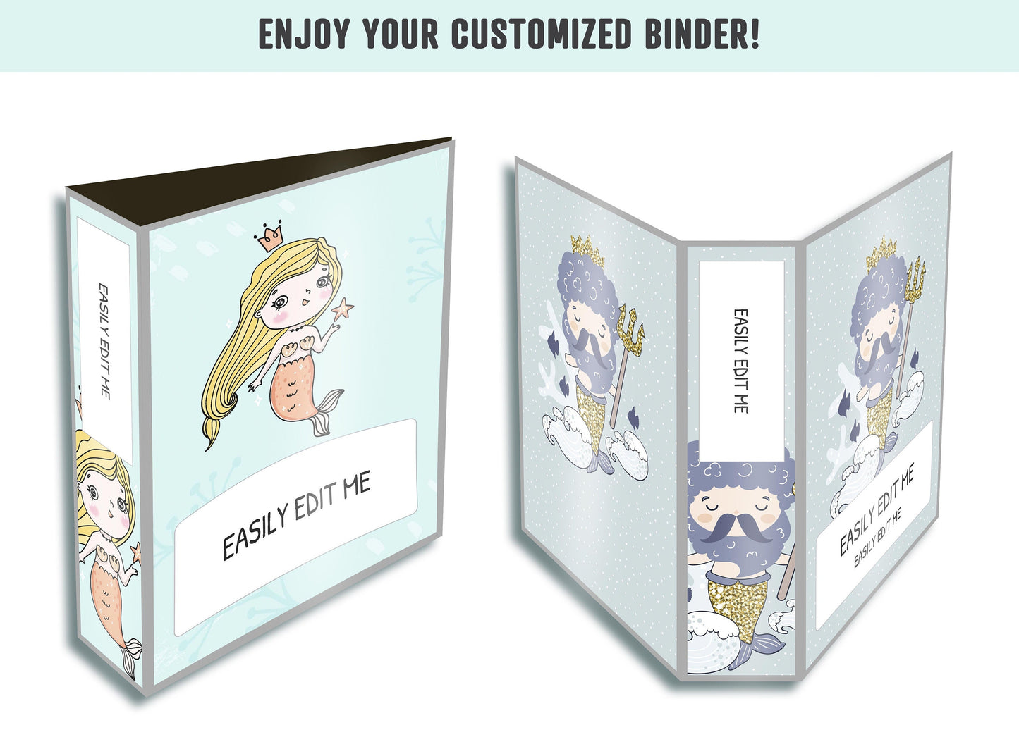 Mermaid Binder Cover, 10 Printable & Editable Covers+Spines, Binder Insert, Planner Cover, Teacher/School Binder Template, Sea Animal, Whale