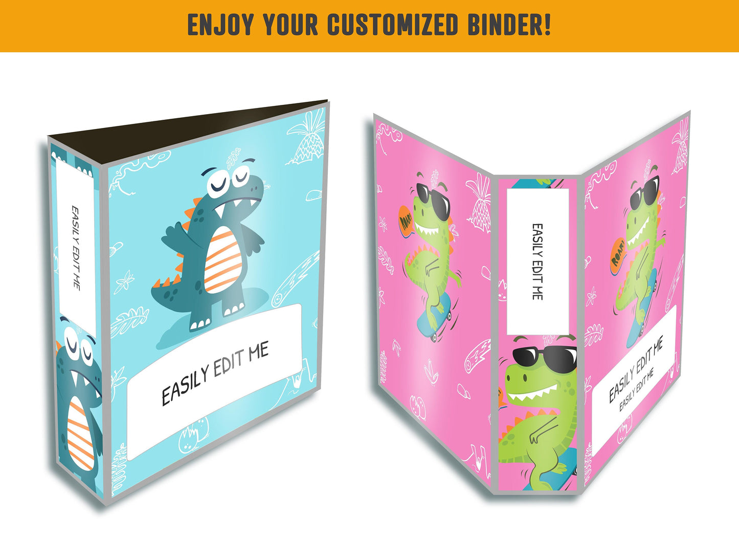 Dinosaur Binder Cover, 10 Printable & Editable Covers+Spines, Binder Insert, Planner Cover, Teacher/School Binder Cover Template, 8.5" x 11"