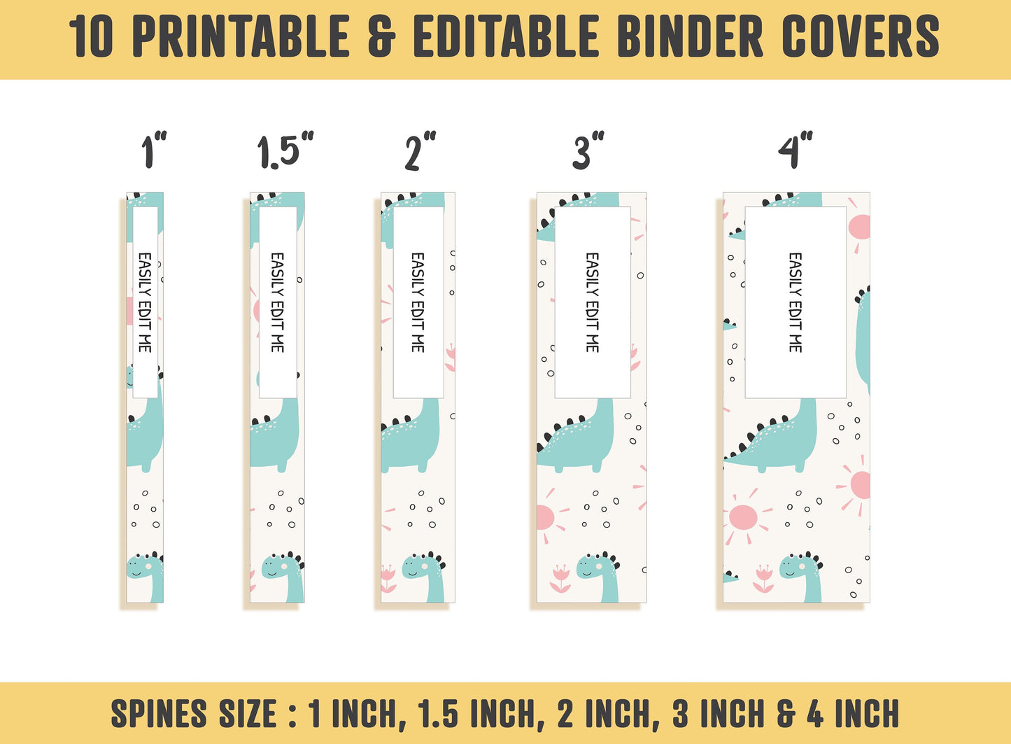 Dinosaur Binder Cover For Boys/Girls, 10 Printable & Editable Binder Covers+Spines, Teacher/School Binder, Planner Cover, Binder Insert, PDF